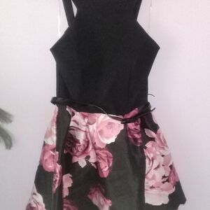 Black & Pink Floral Midi Dress